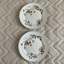Pair of Royal Worcester Strawberry Fair Dinner Plates Blue Rim 