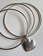 Tiffany & Co Triple Bangle + Heart Charm - Preloved. 6.5cm Diameter Small Sized.