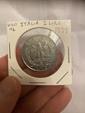 1939 Italia 2 Lira Vittorio 111 Silver Coin