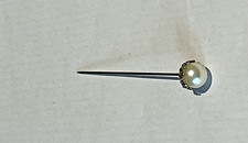 Pretty Vintage HatPin Stick Pin - White metal white pearl bead 6cm x 0.5cm