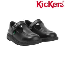 Kickers Infants Girls Kick T Vel Black Leather Adjustable School Shoes 1-17301