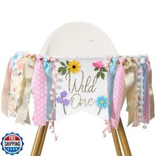 Wild flower High Chair Banner - Girls Wild One 1st Birthday Decoration, Flora