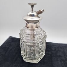 Cut Glass Perfume Atomizer Sterling Silver Collar 5" c1920s Art Deco Large Works