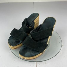 LK BENNETT Wedge Sandals 3 36 Black Heels Leather Straw Shoes