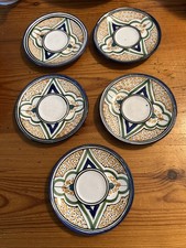 Set of Five Mediterranean Style Tapas Plates. Size 5.5 Inches Diameter 6 Inches.