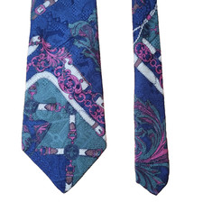 Canali 100% Silk Tie Blue Green Paisley Woven Made In Italy Vintage Wedding