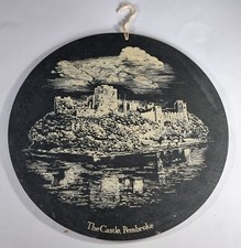 Black Slate Slice Circular Stone Wall Hanging Décor the Castle Pembroke Souvenir