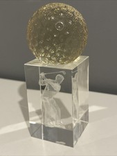 Glass Golf Laser Eteched Paperweight With Glass Golf Ball - Perfect For Golfers