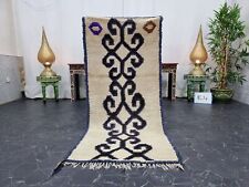 Moroccan Handmade Vintage Rug 2'4"x5'5" Berber Geometric Blue Wool Tribal Carpet