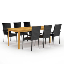 Garden Dining Set 7pc Black