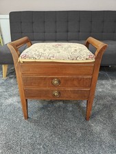 Vintage wooden piano stool with storage seat and 2 pull out drawers