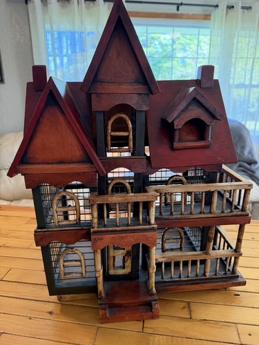 Victorian house birdcage - birdcage, wood