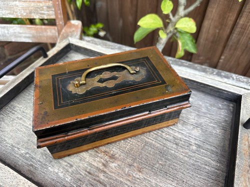 Antique japanned cash box with - antique,