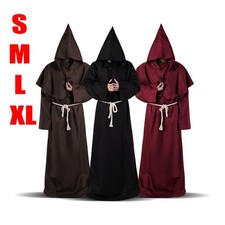 Halloween Cloak Cape Monk Cosplay Robe Friar Medieval Priest Costume Adults Kids