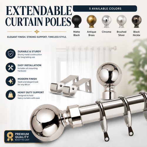 Extendable plain curtain pole - extendable,