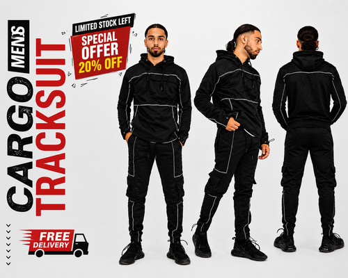 Mens black cargo - black, set
