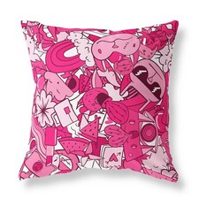 Modern Funky Character Collage FILLED CUSHION Zip Designer Pink