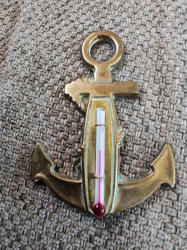 Vintage brass thermometer - vintage,