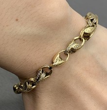 9 ct Gold CZ Tulip Chain Link Bracelet 9ct 375 Yellow Gold - 8" Inches