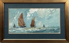 Edward Wesson (1910-1983) : Thames Barges, singed pen, ink and watercolour