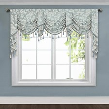 TOPLUXE Swag Valance for Windows, Damask Waterfall Valance with Tassels, Short C