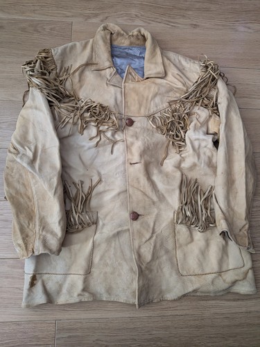 Vintage cream leather fringe - leather,