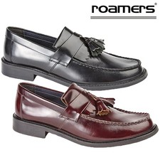 Roamers Mens Loafer Shoes Toggle Saddle Smart Black Ox Blood Leather 6 - 12 M900
