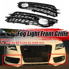 Gloss Black Front Fog Light Grille Cover Grill For AUDI A4 B8 S-Line S4 2008-12