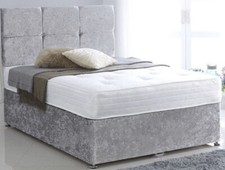 Elasticated Crushed Velvet BED WRAP Valance Divan Bed Base COVER Silver Grey