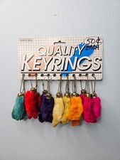 Vintage Rabbit's Foot Brass Keychain Keyring Pink Yellow Orange 1970's 1980's