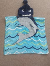TU Kids Hooded Towel Poncho Beach Pool Shark Design One Size Used