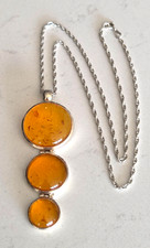 Absolutely Stunning Vintage Sterling Silver Large Honey Amber Pendant Necklace.