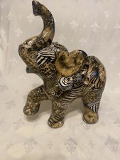 Vintage Le Vie Collage Safari patchwork Decoupage Trunk Up Elephant Figurine