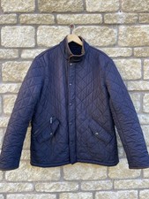 Barbour Powell Diamond Quilted Chore Barn Jacket Fleece Lined Navy Men’s XL