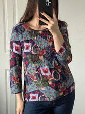 White Stuff Dark Blue Cat Home Illustrated 3/4 Sleeve Blouse - Size 10