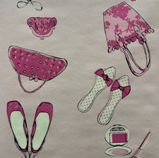 Pink Shoes Makeup Bags Polka Dot Modern Bedroom Wallpaper 6310