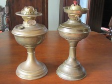2 Vintage Brass Duplex Oil Lamps - No Shades