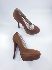 Koi Couture size 5 tan brown faux suede platform stiletto heel court shoes