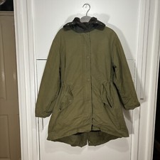 ME+EM Swing Parka Jacket Khaki Green Fur Lined Zip Up Size Small Women’s