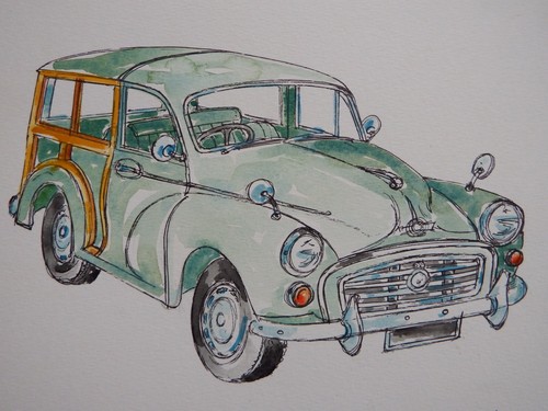 Morris minor watercolour - morris,