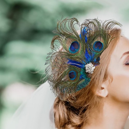 Peacock feather hair clip - peacock,