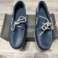 Timberland Mens Classic Leather Boat Shoe In Blue Size 10 New With Box