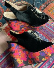 TOPSHOP BLACK VELVET SANDALS WITH HIGH FLORAL WEDGE SZ6.5 FINALPRICE REDUCED