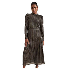 Phase Eight Gloria Sequin Stripe maxi Dress new size 12 black gold bx31