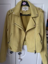 Women's River Island Mustard Suede Short Biker Jacket Size 8