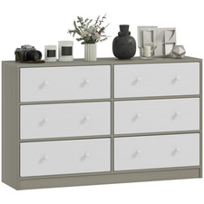 Chest of Drawers, 6 Drawer Dresser, White and Grey, MDF & Steel, 114x30x70 cm
