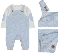 Mothercare Baby Boys Blue Cream Knitted Long Sleeve Bodysuit Dungarees Set