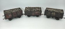 3 x O-Gauge 8 Plank Goods Wagons with Coal Load, Weathered & Weighted