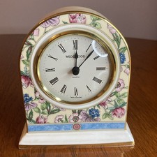 VINTAGE WEDGWOOD SARAH Mantel Clock - Bone China 1995 Small Floral Table Clock 