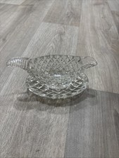 Vintage Pressed Clear Glass Sauce Boat With Drip Tray Saucer